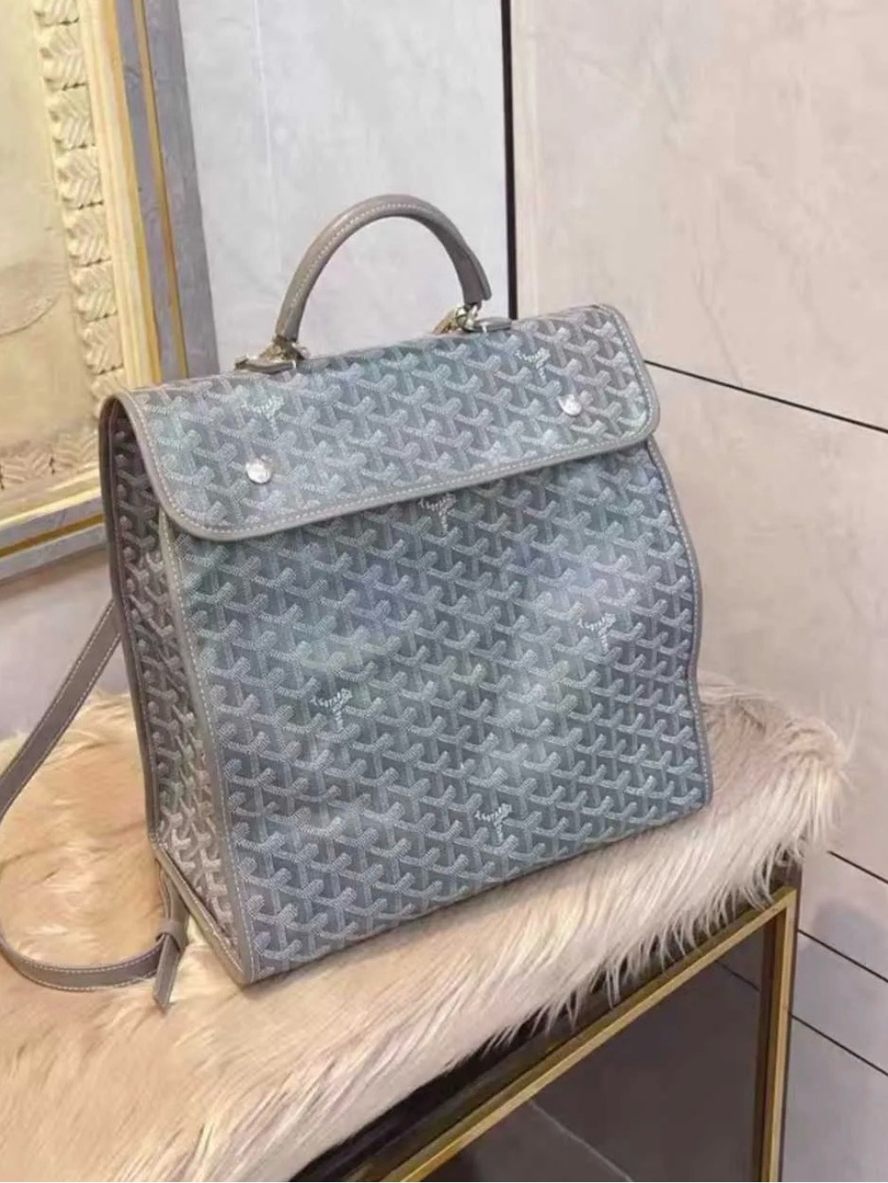 Gray Patterned Top-Handle Women’s Bag